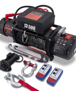 Winch 13500 lbs 12V Waterproof Electric Winch Synthetic Rope Electric Winch Towing Winch Boat Trailer Winch SUV 4-Wheel Drive Off-Road Vehicle with Remote Control 3/8 Synthetic Rope (Dark-Gray)
