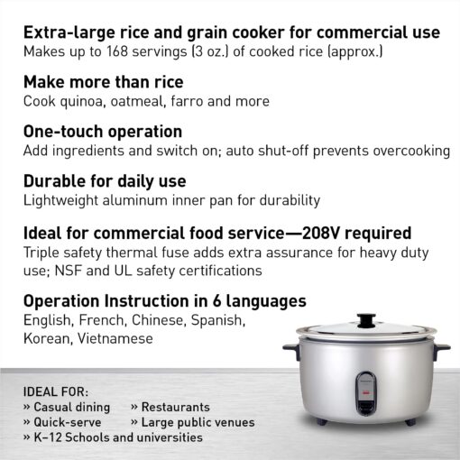 Panasonic Commercial Rice Cooker, 208V Extra-Large Capacity 80-Cup (Cooked), 40-Cup (Uncooked) with One-Touch Operation - SR-GA721L - Silver - Image 6