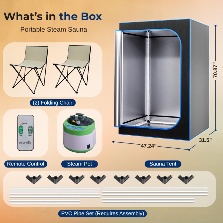 SereneLife Portable Sauna for Home, 2 Person Steam Sauna Tent with 4L Steamer, 2 Folding Sauna Chairs, Remote Control In-Home Spa, 71"x47" - inches (Black) - Image 4
