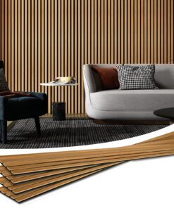 Art3d 4-Pack Acoustic Wood Slat Wall Panels for Interior Decor, 3D Fluted Sound Absorbing Wood Paneling for Accent Wall Ceiling Kitchen Living Room Bedroom Office, 94.5 x 7.9 inch Warm Teak