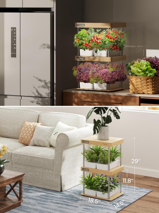 GROWNEER HydroEasy1.0 Hydroponics Growing System Kit, Beginner-Friendly Indoor Garden for Vegetable Fruit Herb, Solid Wood Design, Perfect Gift Idea, Full-Spectrum LED Lights for Maximum Growth - Image 3