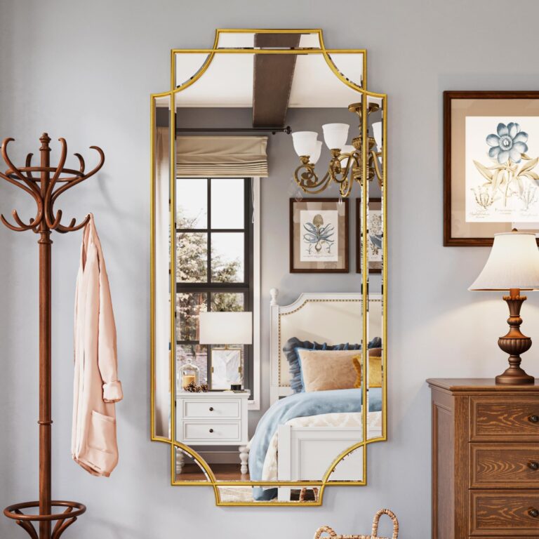 Kelly Miller Large Gold Full Length Mirror for Wall, 60"x30" Full Body Mirror Beveled Scalloped Modern Elegant Home Decor for Bedroom Living Room Bathroom Dressing Room Entryway Hallway - Image 9