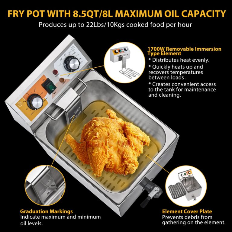 Festa Essential 14 Qt. Electric Countertop Commercial Deep Fryer with 6.8 Qt. Basket, for Restaurant and Home - 120V, 1700W, Stainless Steel Build - Image 4