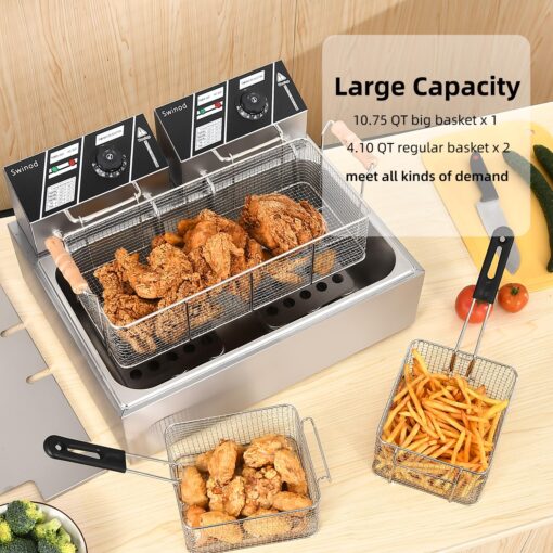 Commercial Deep Fryer with Basket for Restaurant or Home Use, 3400W 12.7QT Detachable Large Capacity Stainless Steel Countertop Electric Oil Fryer with Temperature Control - Image 8