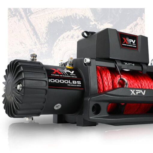 XPV AUTO Winch 10000 lb. Electric Winch Truck Winch Waterproof IP67 Electric Winch Synthetic Rope Kit with 2 Wireless Handheld Remotes and Wired Handle for 4WD 4x4 Off Road Vehicle Boat Truck - Image 2