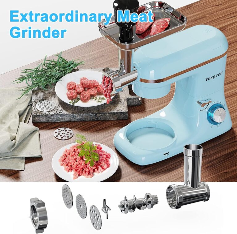 Vospeed 9 IN 1 Stand Mixer, 850W Tilt-Head Multifunctional Electric Mixer with 8 QT Stainless Steel Bowl, 1.5L Glass Jar, Meat Grinder, Hook, Whisk, Beater Dishwasher Safe (Blue) - Image 7