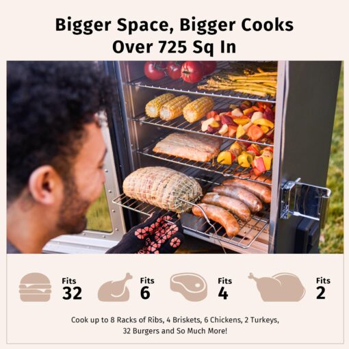 EAST OAK Ridgewood Pro 30" Electric Smoker, Smoker with Leg Kit & Glass Door, Side Wood Chip Loader, 725 Sq Inches of Cooking, Digital Control, Night Blue - Image 8