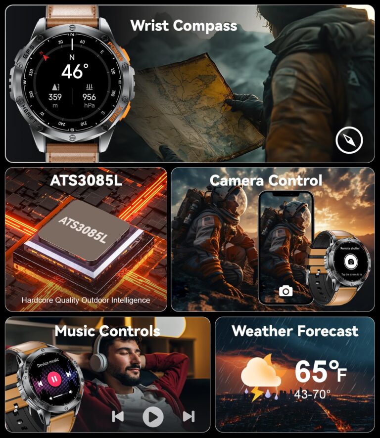 LIGE GPS Military Smart Watch for Men (Answer/Make Calls), 100+ Sports Modes Fitness Smart Watch, LED Flashlight/Compass/45 Days Battery/IP68 Waterproof 1.43'' AMOLED Smartwatch for Android iOS - Image 2