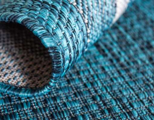 Unique Loom Outdoor Border Collection Area Rug - Soft Border (8'x 11' 4" Rectangle, Teal/ Ivory) - Image 5