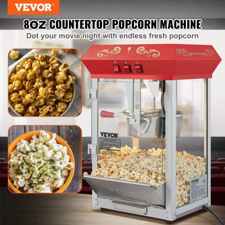 VEVOR Commercial Popcorn Machine, 8 Oz Kettle, 850 W Countertop Popcorn Maker for 48 Cups per Batch, Theater Style Popper with 3-Switch Control Steel Frame Tempered Glass Doors 2 Scoops 2 Spoons, Red - Image 9