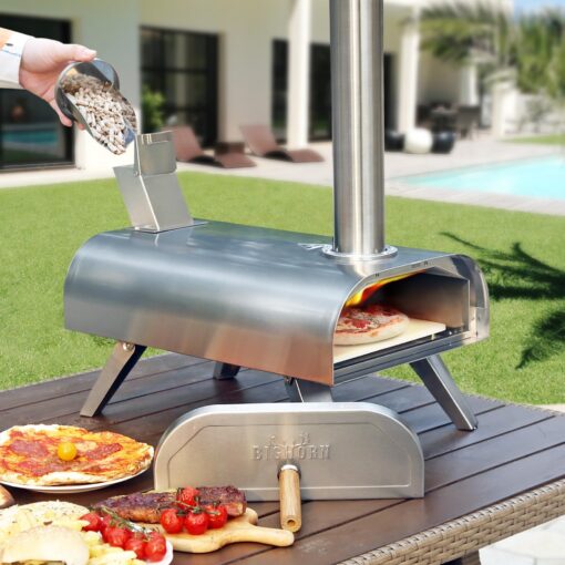 BIG HORN OUTDOORS Pizza Ovens Wood Pellet 12” Pizza Oven Cooking Pizza Maker Portable Stainless Steel Pizza Grill, Silver Portable Party use - Image 7