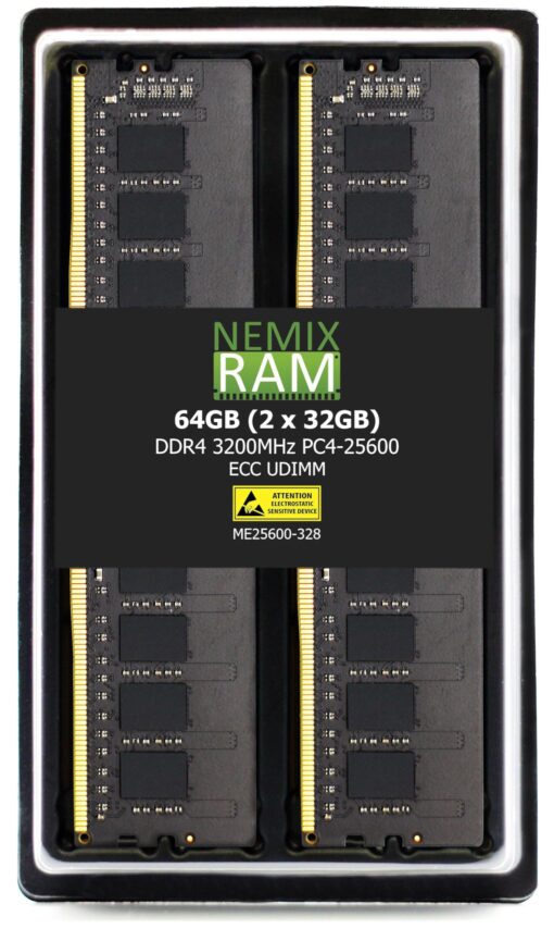 NEMIX RAM 64GB (2X32GB) DDR4 3200MHZ PC4-25600 2Rx8 1.2V CL22 288-PIN ECC Unbuffered UDIMM KIT Compatible with Dell PowerEdge R350 Rack Server