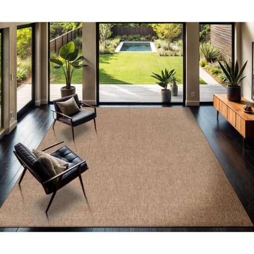 CAMILSON Easy Jute Rug 8x10, Indoor Outdoor Natural Color Fiber Area Rugs for Living Room Patio and Kitchen Rug, Solid Boho Woven Design, Easy-Cleaning, Washable Outside Carpet Alfombras (8 x 10)