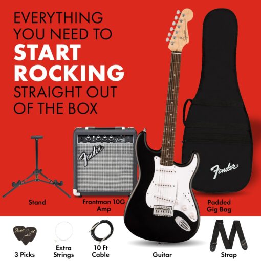 Fender Squier Debut Series Stratocaster Electric Guitar Kit, Beginner Guitar Kit, with 2-Year Warranty, with Padded Gig Bag, Frontman 10G Amp, Strap, and More, Includes Free Lessons, Black - Image 6