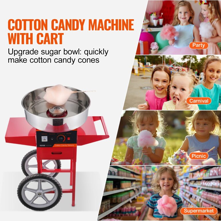 VEVOR Electric Cotton Candy Machine with Cart, 1000W Commercial Candy Floss Maker with Stainless Steel Bowl, Sugar Scoop and Drawer, Perfect for Home, Kids Birthday, Family Party, Red - Image 5