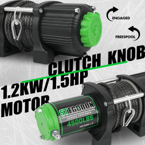STEGODON Winch 4500 lb Winch ATV/UTV Winch 12V Waterproof Electric Winch Synthetic Rope Winch for ATV UTV Towing Trailer Winches with Wireless Remote,Wired Handle and Winch Mounting Plate - Image 6