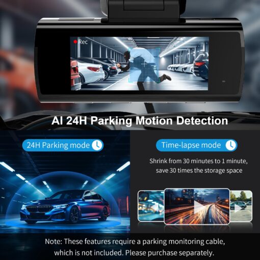 KAWA 4K Dash Cam Front Rear, AI-ISP Night Vision, Free 64GB Card, 4K+1080P Dual WiFi Dash Camera for Cars with Sony STARVIS, GPS and Speed Dashcam, 3.16” IPS Screen, G-Sensor, AI 24H Motion Detection - Image 6