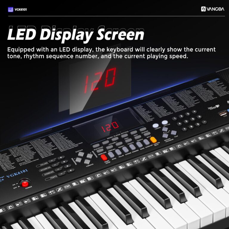 Vangoa 61 Key Keyboard Piano, Light-Up Electric Piano Keyboard Kit with 600 Voices, 400 Rhythms with Piano Stand, Microphone, Recording/USB, Gift for Beginners, Black (VGK6101) - Image 9