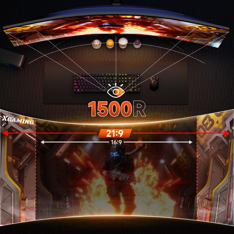 memzuoix 34 Inch Curved Gaming Monitor - Ultra Wide QHD 1440p 165Hz, 100% sRGB, 1ms Response, FreeSync, HDMI/DP, Built - in Speakers, 1500R WQHD 3440x1440 with Back RGB Lights (Black)​ - Image 7