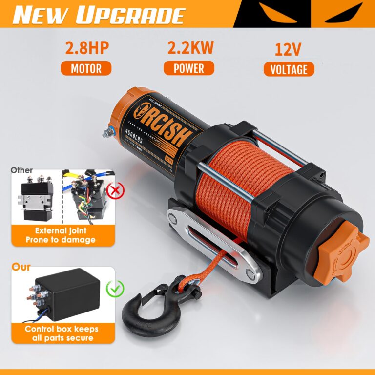 ORCISH 4500 lb 12V DC Waterproof Electric Winch, ATV/UTV Winch Kit for Towing, 1/4"×50' Synthetic Rope with Both Wireless Handheld Remote and Corded Control Recovery, Easy Assembly Winches - Image 8