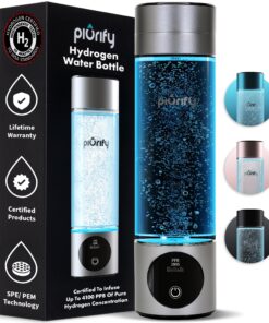 Hydrogen Water Bottle Generator - Up to 4100+ PPB Concentration - SPE/PEM Technology - Certified H2 Generator - Portable Athletic Performance & Hydration System - 6-Hour Hydrogen Retention (Silver)