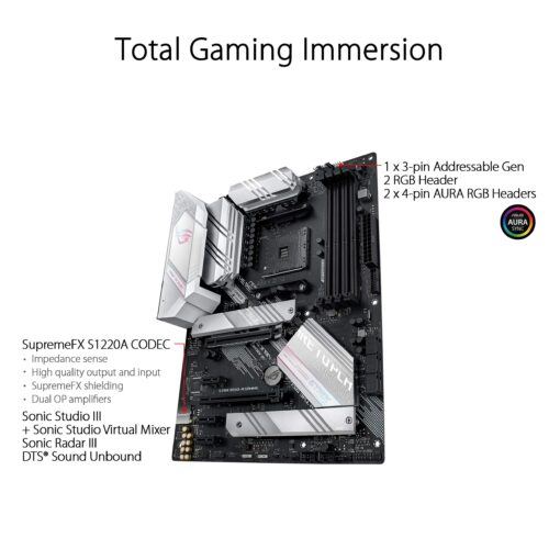 ASUS ROG Strix B550-A Gaming Desktop Motherboard - AMD B550 Chipset - Socket AM4 - ATX - 128 GB DDR4 SDRAM Maximum RAM - DIMM, UDIMM - 4 x Memory Slots - HDMI - DisplayPort - 6 x SATA Interfaces - Image 4