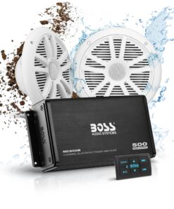 BOSS Audio Systems ASK902B.6 Marine Boat 6.5 inch Speakers and 4 Channel Amplifier Package - 500 High Output, Bluetooth Remote, Waterproof Pouch