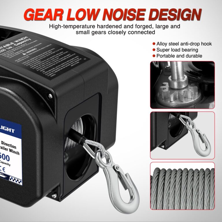 Nilight Boat Trailer Winch 3500 lbs Portable Electric Boat Winches 12 V DC Marine Winch with Remote Control and Hand Crank Power-in Freewheel Operation Waterproof Reversible Winch for Boat Trailer - Image 6