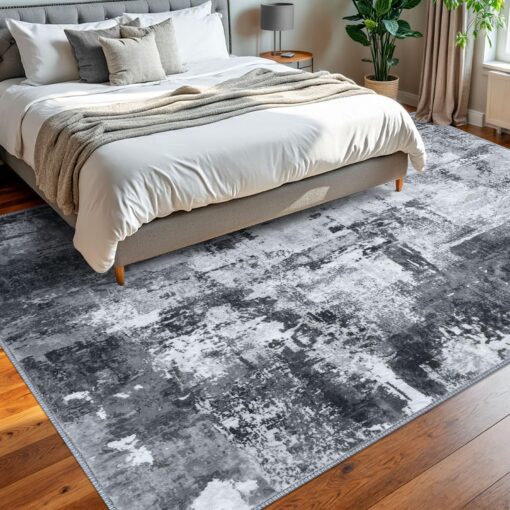 KOZYFLY Modern Abstract Area Rug 8x10 Gray Washable Large Living Room Rugs Bedroom Non Skid Carpet with Faux Wool Soft Low Pile for Dining Room Living Room Office Dorm Kitchen Table Apartment - Image 4