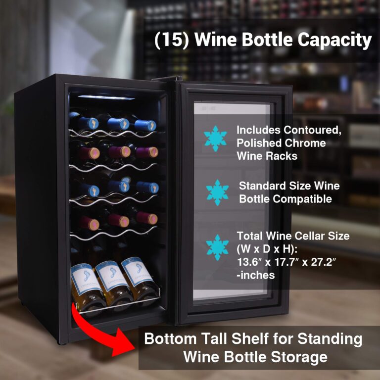 NutriChef Compressor Refrigerator White & Red Chiller Countertop Cooler-Freestanding Compact Mini Wine 15 Bottle Capacity, Digital, Glass Door, Black, Quiet Operation Fridge Touch Temperature Control - Image 6