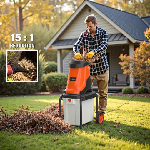 MAXLANDER 15-Amp Electric Wood Chipper, Shredder Mulcher with 50L Collecting Bin, 1.8-Inch Cutting Diameter for Mulching, Composting and Yard Cleanup 15:1 Reduction - Image 7