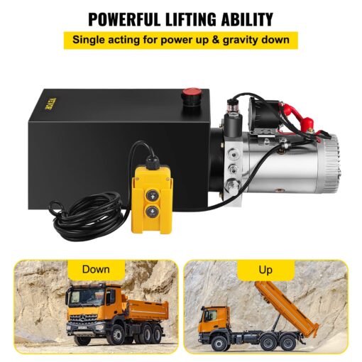 Mophorn Hydraulic Pump, 10 Quart Hydraulic Power Unit, Single Acting Hydraulic Pump, 12V DC Hydraulic Pump (Steel Reservoir, Single Acting, 3200 PSI) w/SAE#6 Connector for Dump Trailer Car Lifting - Image 7