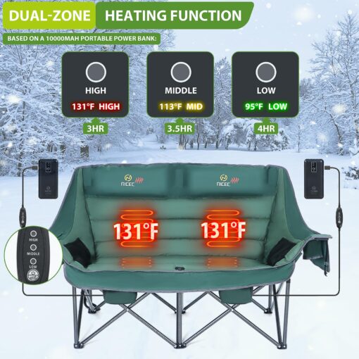 Nice C Heated Camping Chair, Camping Couch, Heated Chair, Heated Double Camping Chair, Loveseat Camping Chair, Heated Camping Chair for Adults, Oversized Heated Loveseat, Extra Padded w/Cooler Bag - Image 7