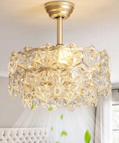 SYDACG 20" Gold Crystal Fandelier Ceiling Fan with Light, Mid-Century Chandelier Ceiling Fan with Light Remote Control, Modern Caged Enclosed 6 Speeds for Bedroom, Nursery, Foyer, Living Room