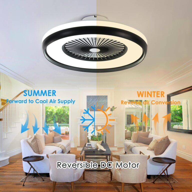 HUMHOLD 24" Bladeless Ceiling Fan with RGB Light Remote, Smart LED Ceiling Fans with Voice/App Control, Modern Low Profile Dimmable Light Ceiling Fan for Bedroom Living Room Black - Image 3
