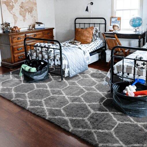 ONASAR 8x10 Area Rugs for Living Room, Fluffy Grey and White Bedroom Rug, Washable Geometric Boho Large Soft Plush Shaggy Fuzzy Floor Carpet for Nursery Kids Classroom Playroom Dorm Home Decor - Image 3