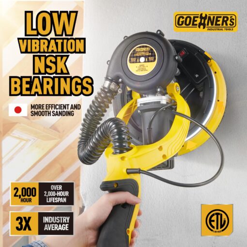 Drywall Sander, Electric Drywall Sander with Vacuum, Automatic Dust Removal, 7 Variable Speed, 900-1800RPM, 26’ Power Cord, Labor-Saving Handle and Patented Fixture for Ceiling Sanding, LED Light - Image 4