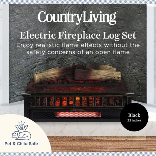 Country Living 23 inch Electric Log Set | Crackling Sound | 1000 Sq Ft Heater | Faux Logs Insert with Infrared Flames for Existing Fireplaces | Remote Control Included - Image 9