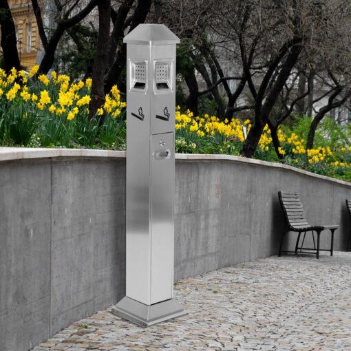 lukar Commercial Butt Receptacle Outdoor Metal Trash Can Heavy Duty Standing Ash Bin for Patios Gardens Hotels Pubs Offices (Silver) - Image 3