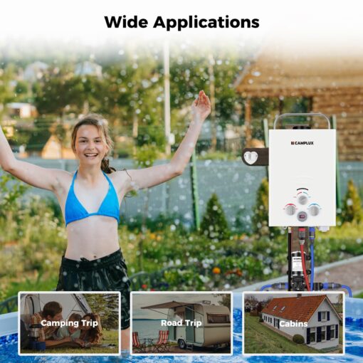 Tankless Water Heater, Camplux 1.58 GPM Propane Portable Water Heater With Pump Kit, White - Image 9