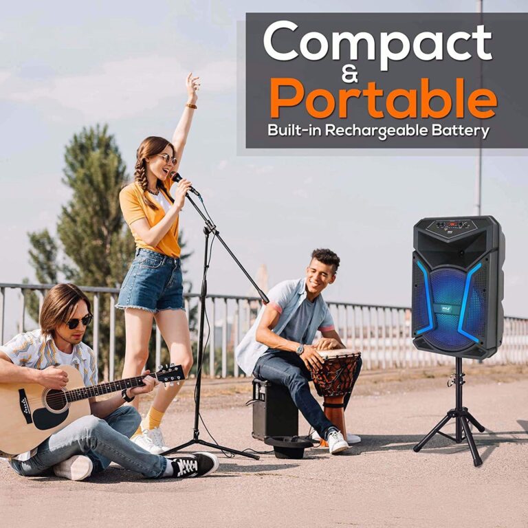 PYLE Portable Bluetooth PA Speaker System - 1200W Outdoor Bluetooth Speaker Portable PA System w/ Microphone In, Party Lights, MP3/USB SD Card Reader FM Radio, Rolling Wheels - Mic, Remote PPHP152SM - Image 3