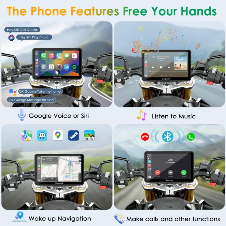 Carpuride W712D Motorcycle Carplay Screen with HD 1080P Dual Dash Cam, Wireless Car Play and Android Auto, 7" Waterproof Rotatable Navigation Touchscreen, Loop Recording, Bluetooth, Wired Controller - Image 5