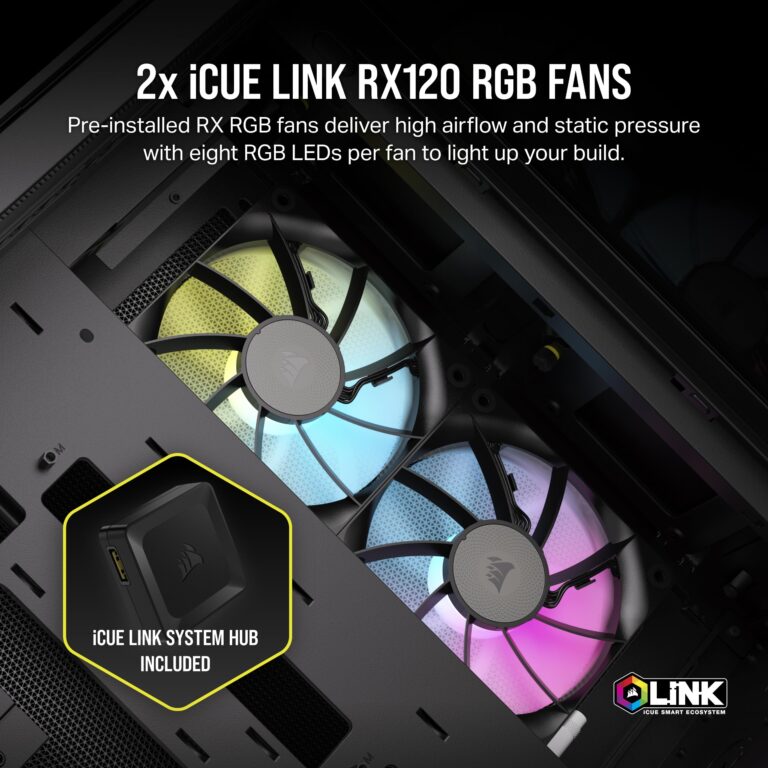 CORSAIR iCUE LINK 2500X RGB Small-Tower mATX Dual Chamber PC Case – Panoramic Tempered Glass – Reverse Connection Motherboard Compatible – 2x CORSAIR RX120 RGB Fans Included – Black - Image 6
