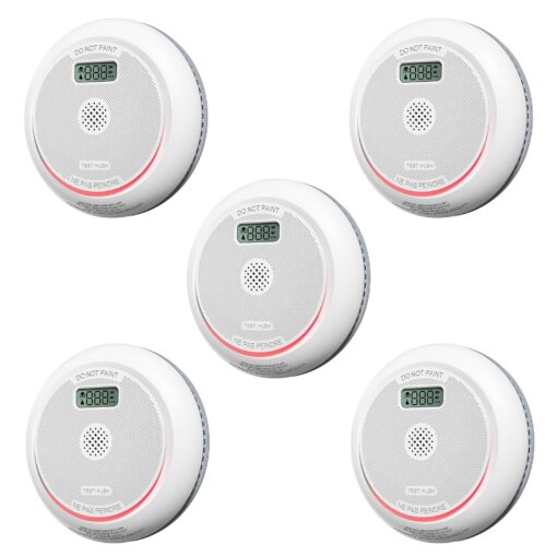 Siterlink Smoke and Carbon Monoxide Detector Combo with LCD Display, 2 in 1 Fire and CO Detector Alarm with LED Indicator & Test Button, Battery Operated, UL 217 & UL 2034 Standards, 5 Pack