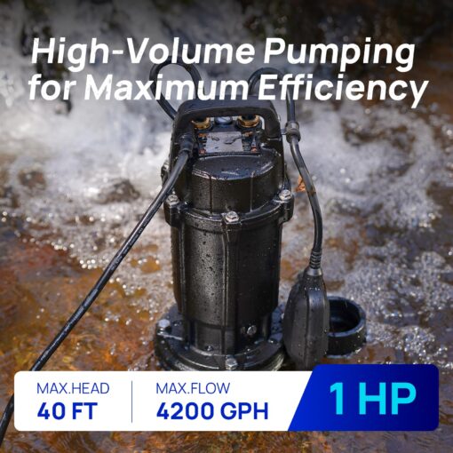 Aquastrong 1HP Cast Iron Sewage Grinder Pump, 220V 4200GPH Sewage Pump with Automatic Float Switch, 2'' NPT Discharge for Sump Basins/Residential Basements - Effluent & Sewage Handling - Image 6