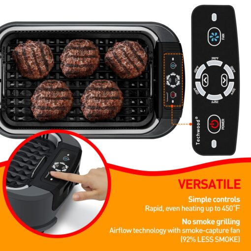 Indoor Smokeless Grill, Techwood 1500W Electric BBQ Grill with Temperature Control, Korean Grill Removable Grill & Griddle Plates, Tempered Glass Lid - Image 6