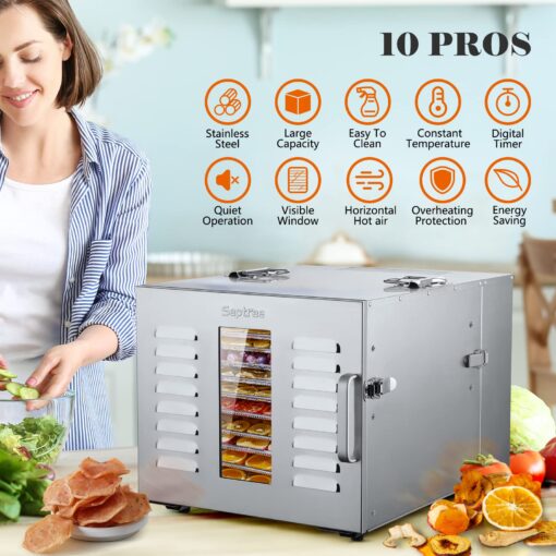 Septree Commercial 10 Trays Food Dehydrator machine, Usable Area up to 17ft² and 190℉ Temperature, 1000W Detachable Full Stainless Steel Dryer,for Meat, Fruit, Beef, Herbs, Pet Food,freeze dryer - Image 9