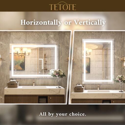 TETOTE 30 x 36 Bathroom LED Mirror Vanity Mirror with Lights,Dimmable,Anti-Fog,Makeup Wall Mounted Modern Lighted Mirror, Tempered Glass - Image 4