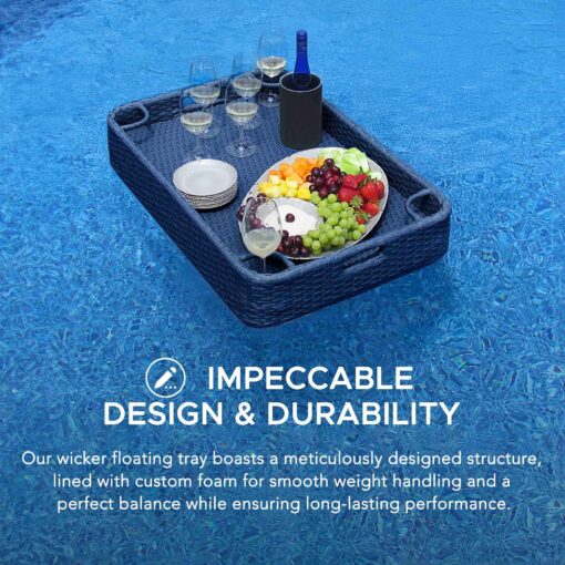 Sunjoy Wicker Floating Tray 36x24 in. Aluminum Frame Pool Tray - Swimming Floating Serving Tray for Drinks, Snacks, and Essentials - Fits Most Pool Sizes - Perfect for Pool Parties and Relaxing, Navy - Image 7