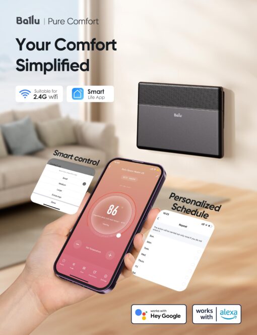 Ballu Convection Panel Space Heater,Whole Room Electric Space Heater Indoor with Program Thermostat,Wifi App,Portable Standing Wall Mount,Heater Indoor Use Large Room,Work with Alexa - Image 7